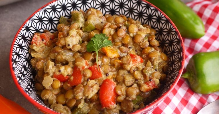 Dhal de lentilles blondes aux trois poivrons