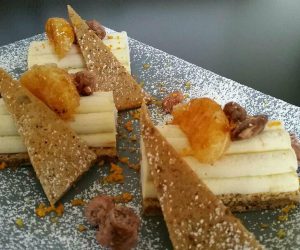 Bûche à la crème de châtaignes d'Ardèche pralin de noisettes diplomate de clémentines
