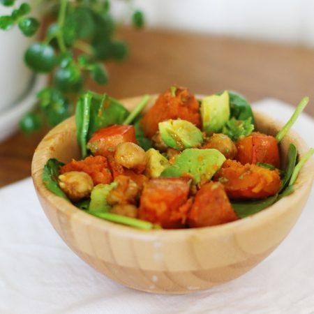 Salade potimarron pois chiches rôtis épinards