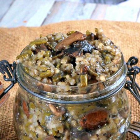 Risotto végétalien haricots verts et champignons