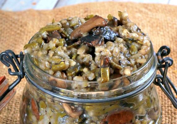 Risotto végétalien haricots verts et champignons