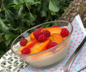 panna cotta à la badiane, crupote d'abricots et nectarines