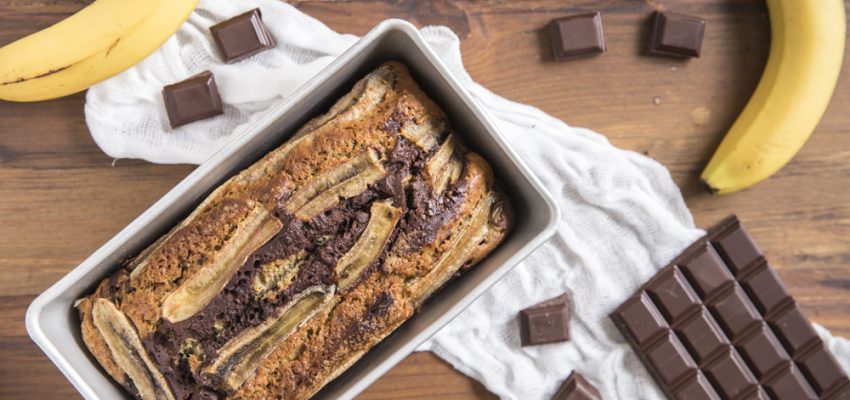 Cake marbré chocolat, banane et vanille