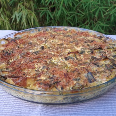 Gratin de pomme de terre, de poireau et de brocoli