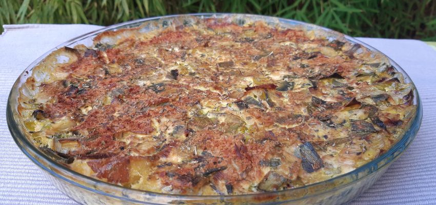 Gratin de pomme de terre, de poireau et de brocoli