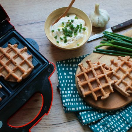 Gaufres salées — Farine de châtaigne, ail et ciboulette
